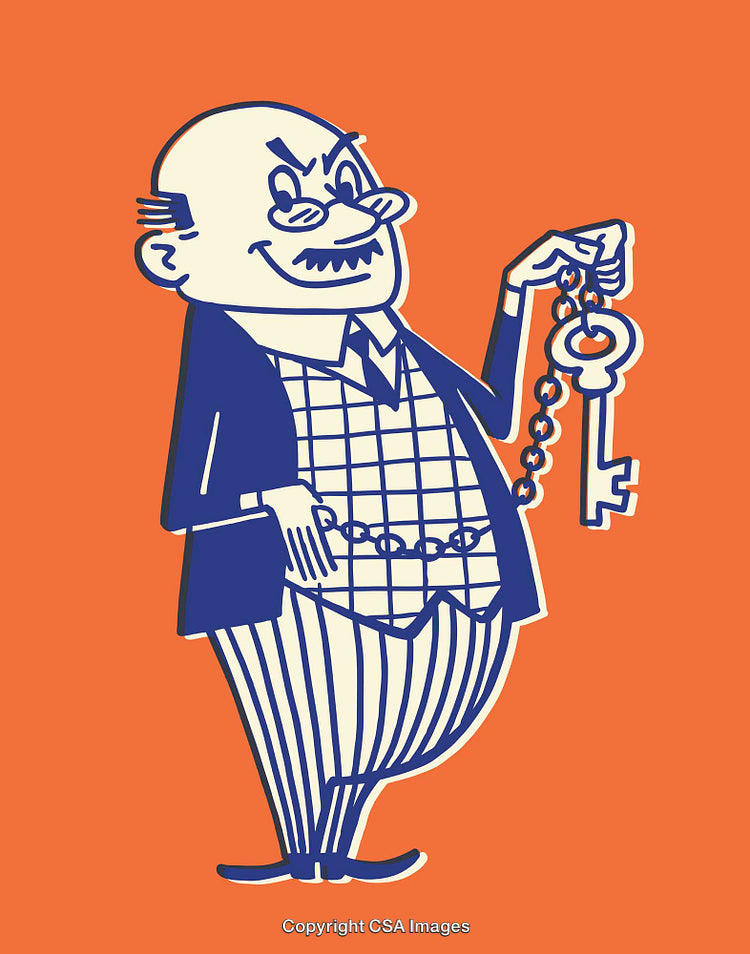 Retro Line Art Illustration of a Cheerful Key Holder on Orange Background