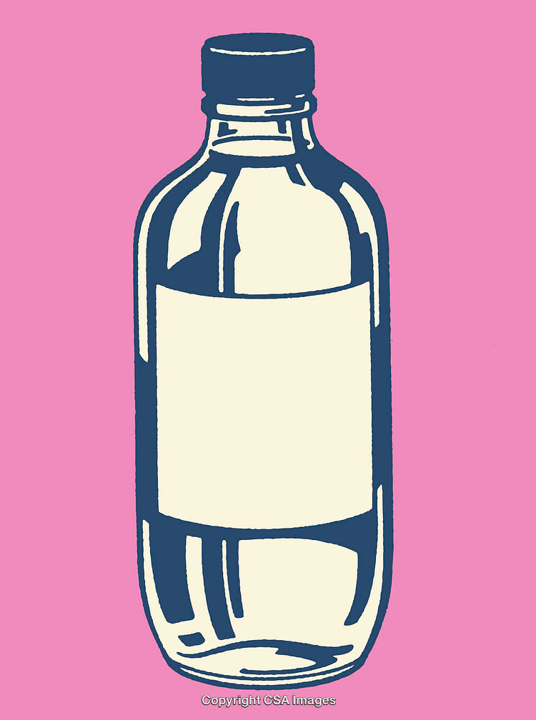 Minimalist Illustration of a Glass Bottle on a Pink Background