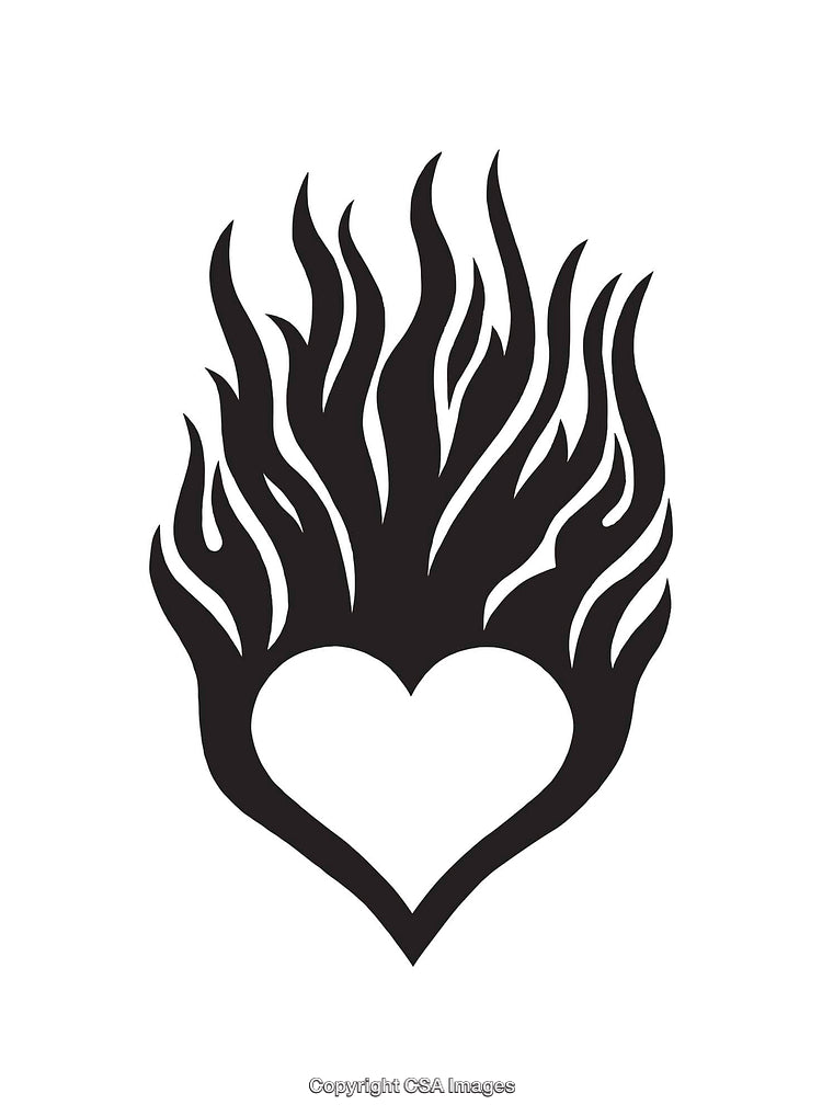 Fire Heart Symbol Black and White Line Art Illustration