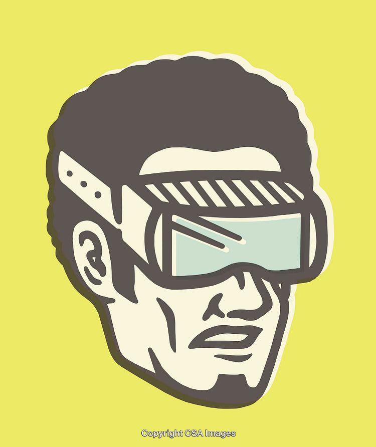 Retro Line Art Illustration of a Man Wearing Futuristic Glasses
