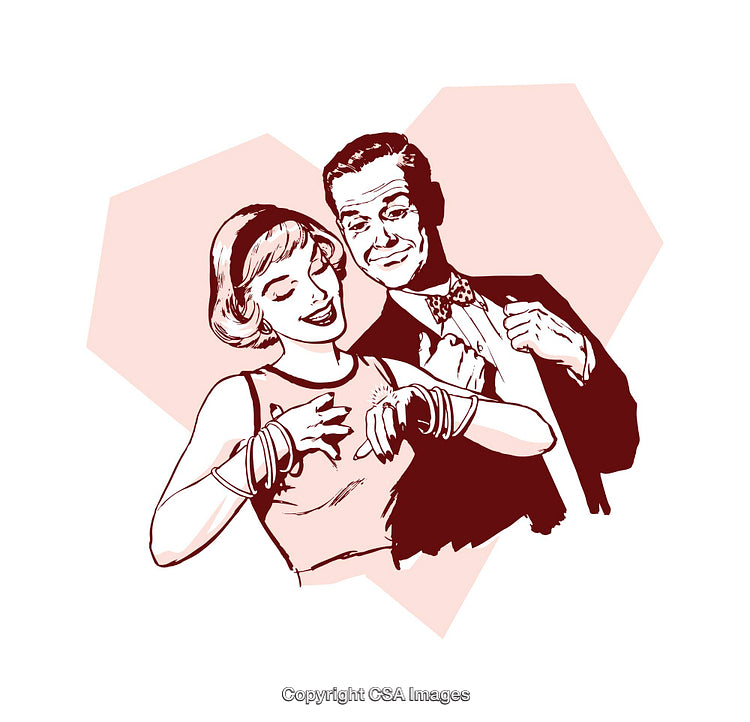 Retro Cartoon Couple in Love with a Heart Background