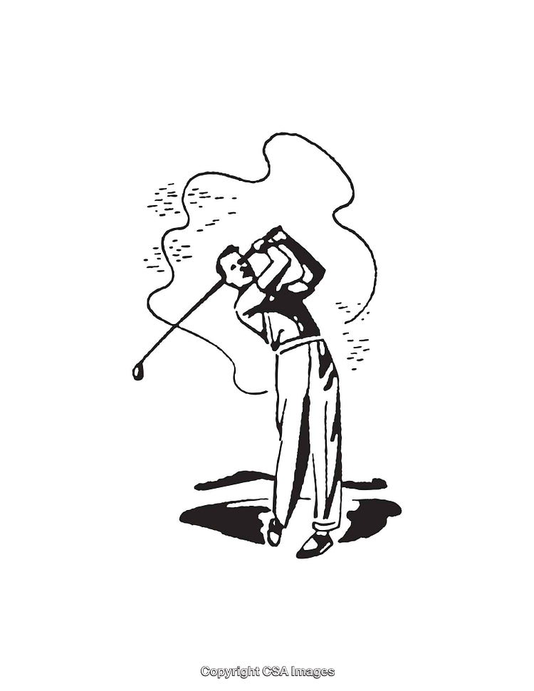 Black and White Line Art of a Stylish Golfer Swinging Club