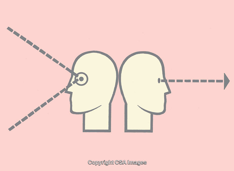 Minimalist Illustration Depicting Two Heads With Intersecting Lines Symbolizing Perspectives
