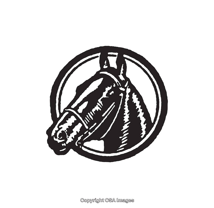 Black and White Line Drawing of a Horse Head in a Circle