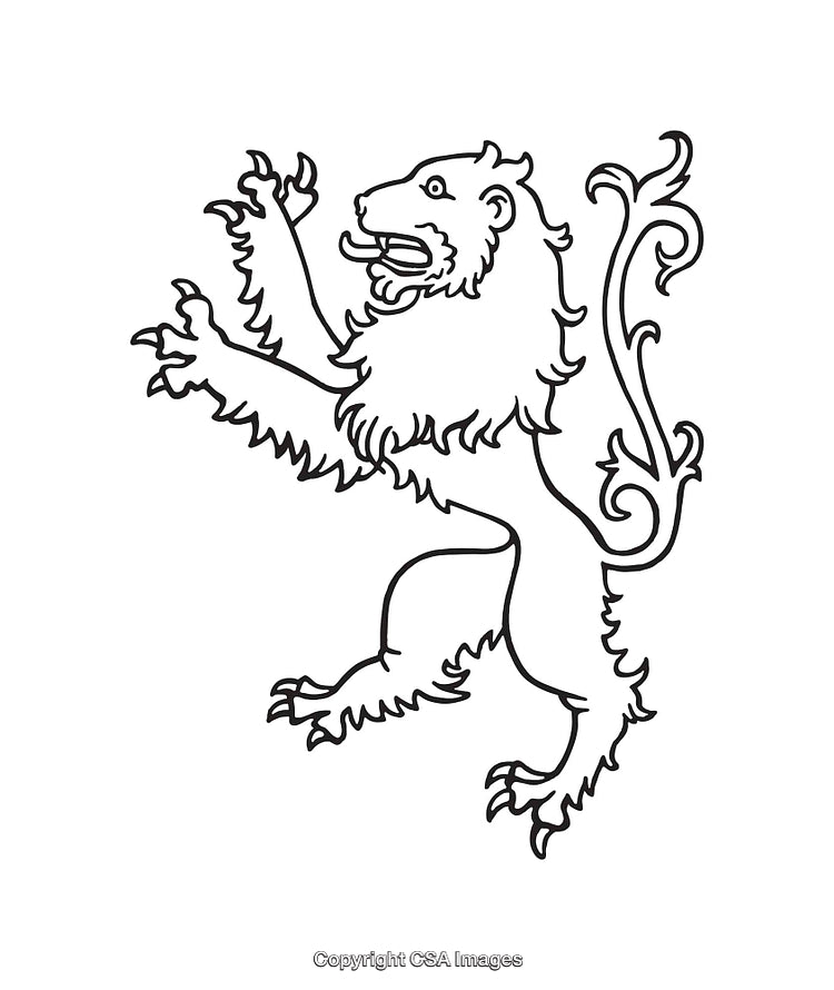 Heraldic Lion Rampant Line Art Emblem in Black and White