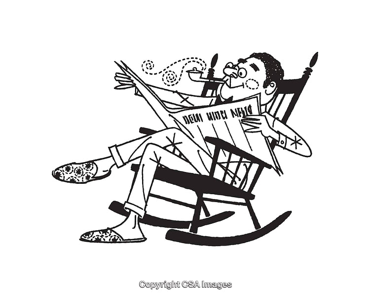 Vintage Line Art Illustration of a Person Relaxing in a Rocking Chair
