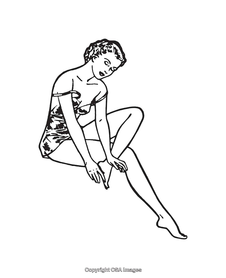 Black and White Line Art of Stylish Woman in Vintage Pose