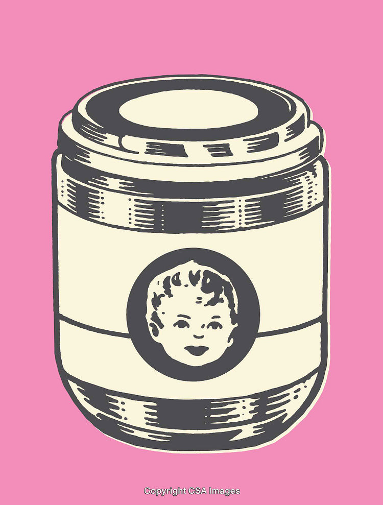 Retro Line Art Design of Baby Food Jar on Pink Background