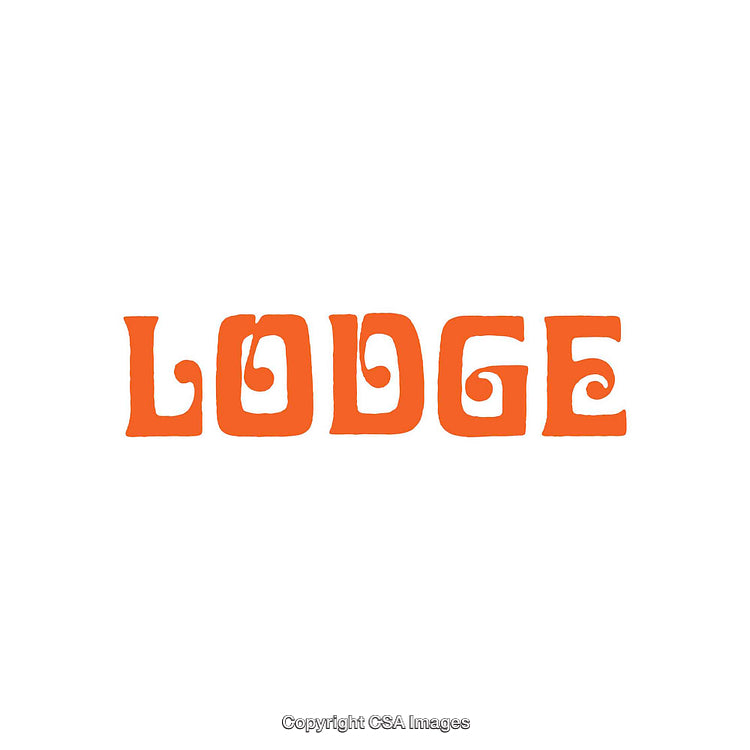 Bright Orange Decorative Typography of the Word 'Lodge' on White Background