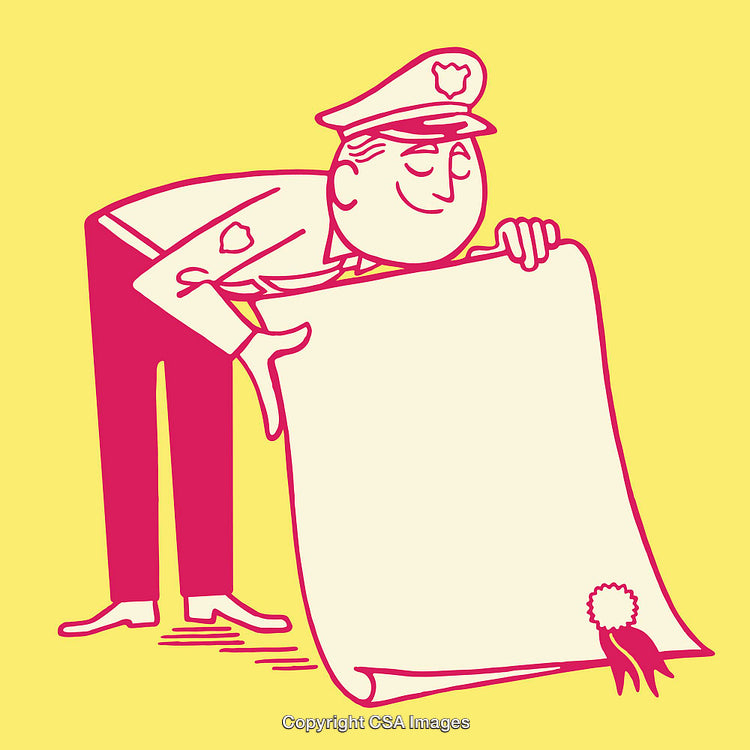 Color Line Art Illustration of Official Examining a Formal Document