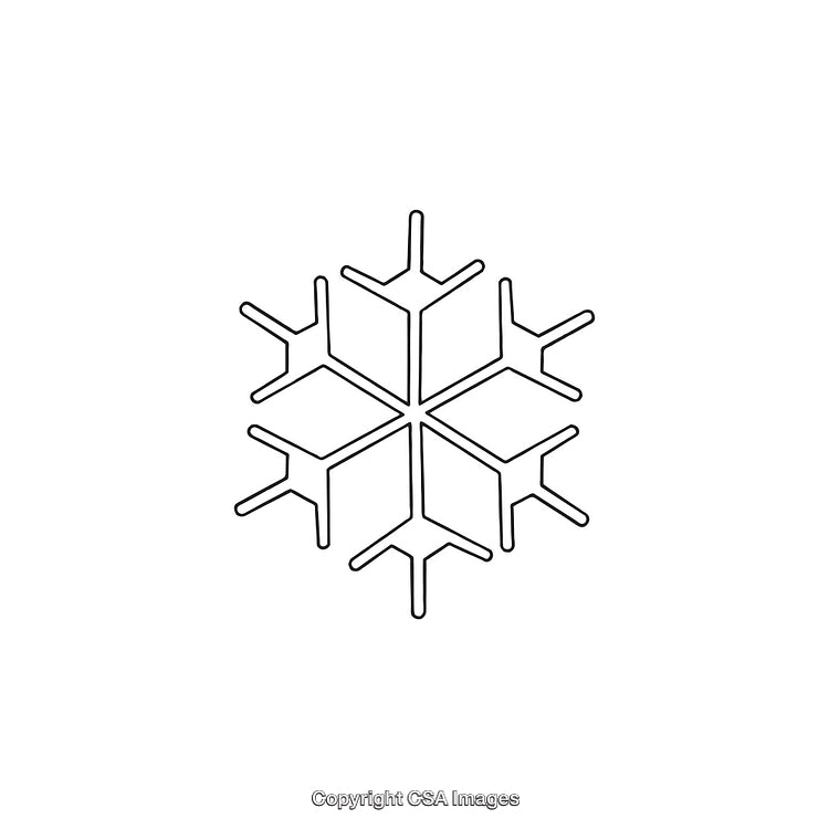 Black and White Outline of a Symmetrical Snowflake Design