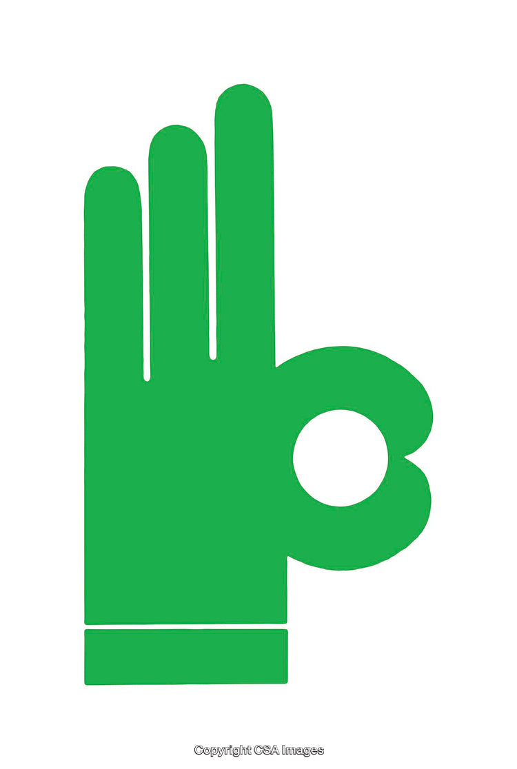 Green Icon Depicting an OK Hand Signal Isolated on White Background