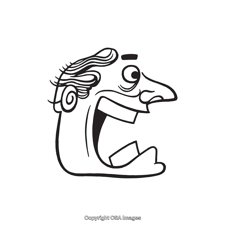 Expressive Black and White Line Art of a Smiling Man's Face