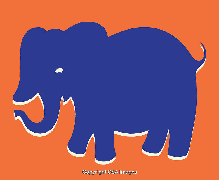 Colorful Graphic Illustration of a Blue Elephant on Orange Background
