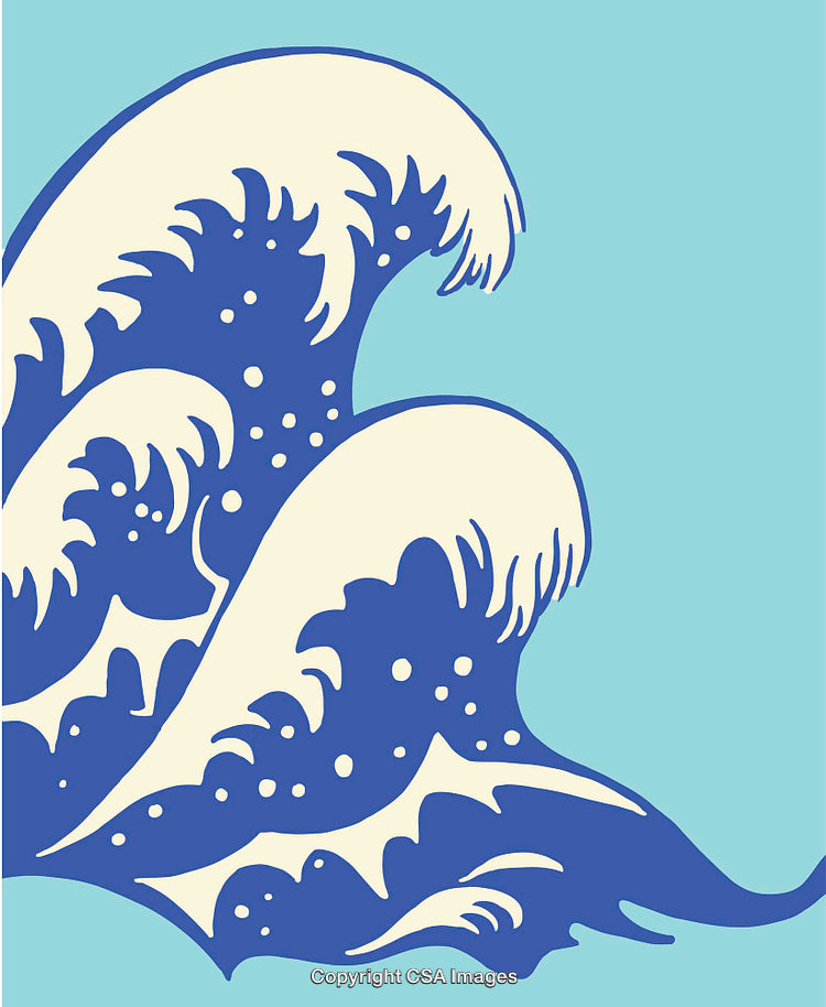 Blue Ocean Wave in Line Art Style with Simple Color Palettes