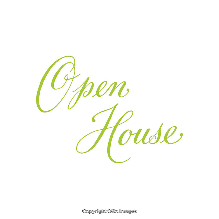 Elegant Green Script Open House Text on White Background