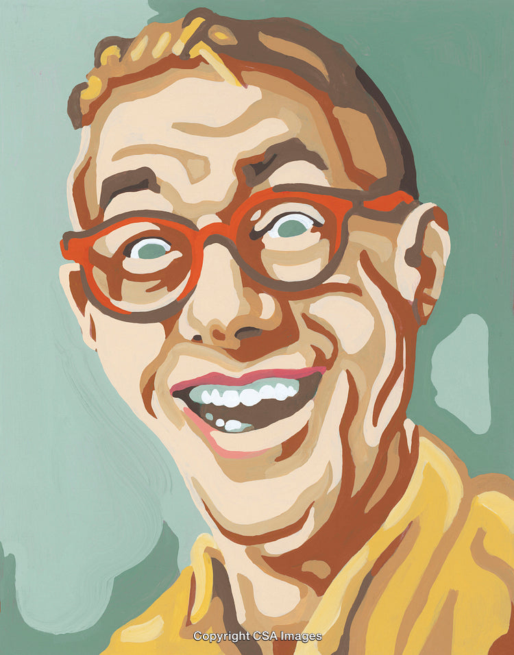 Retro Inspired Illustration of a Happy Man With Red Glasses