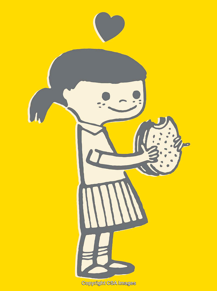 Child Enjoying a Sandwich with Happiness, Line Art Illustration