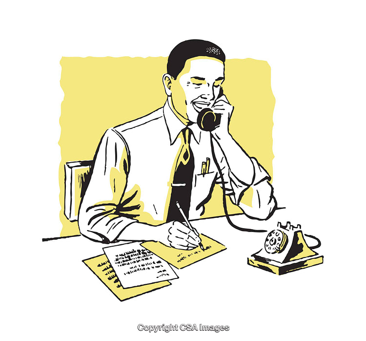 Retro Illustration of a Man on the Phone Writing Notes