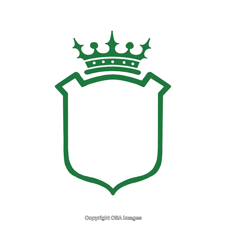 Minimalist Green Shield Design With Crown Symbol on White Background