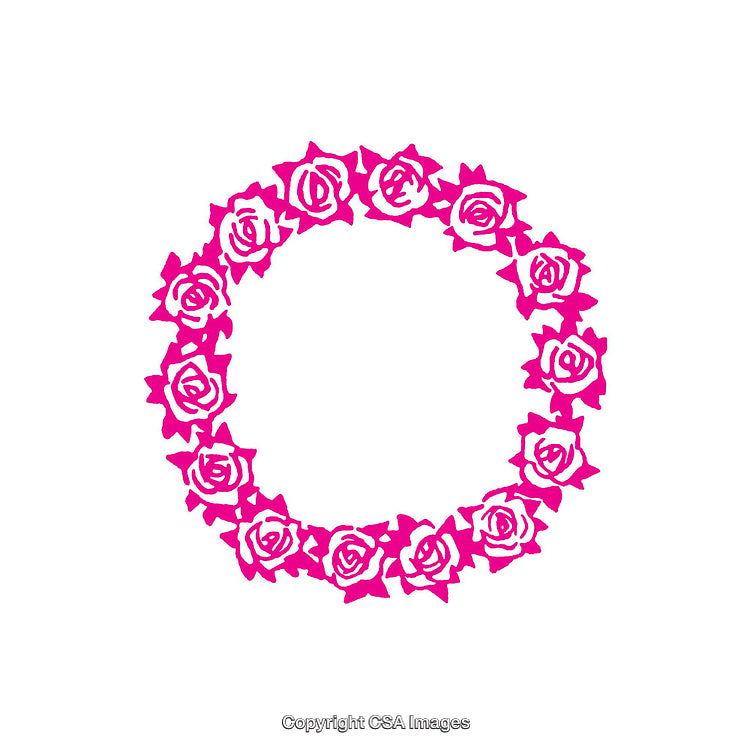Pink Rose Wreath Silhouette in Circular Pattern on White Background