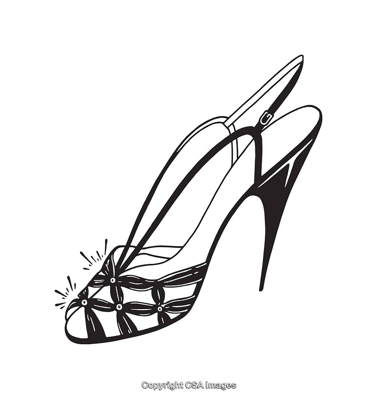 Elegant High Heel Shoe Line Art with Decorative Straps and Details