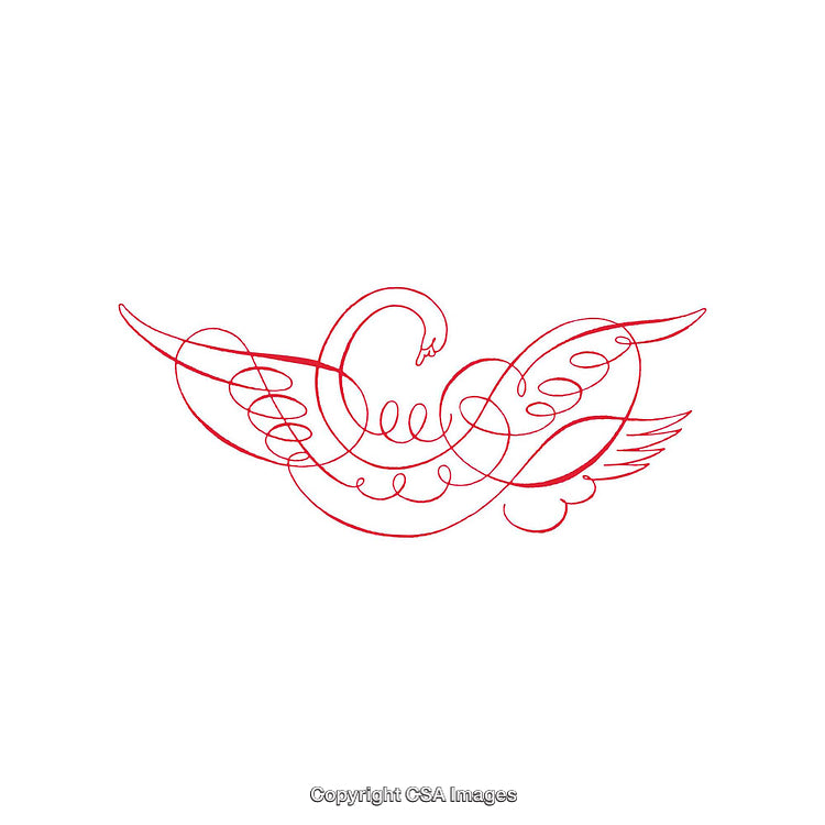 Elegant Red Abstract Line Art of a Swan on White Background