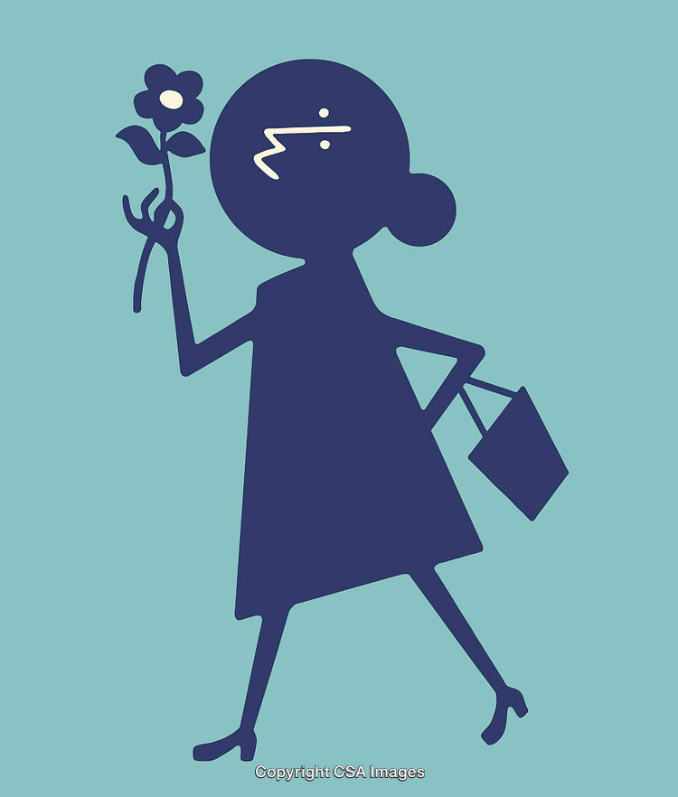 Silhouette of a Woman Holding a Flower While Shopping