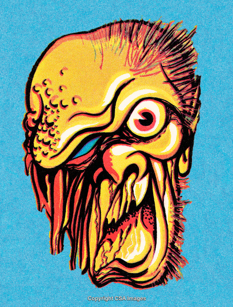 Abstract Distorted Creature Illustration in Vibrant Colors on Blue Background