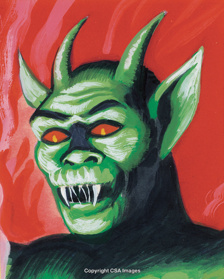 Illustration of a Green Monster With Fangs and Red Background