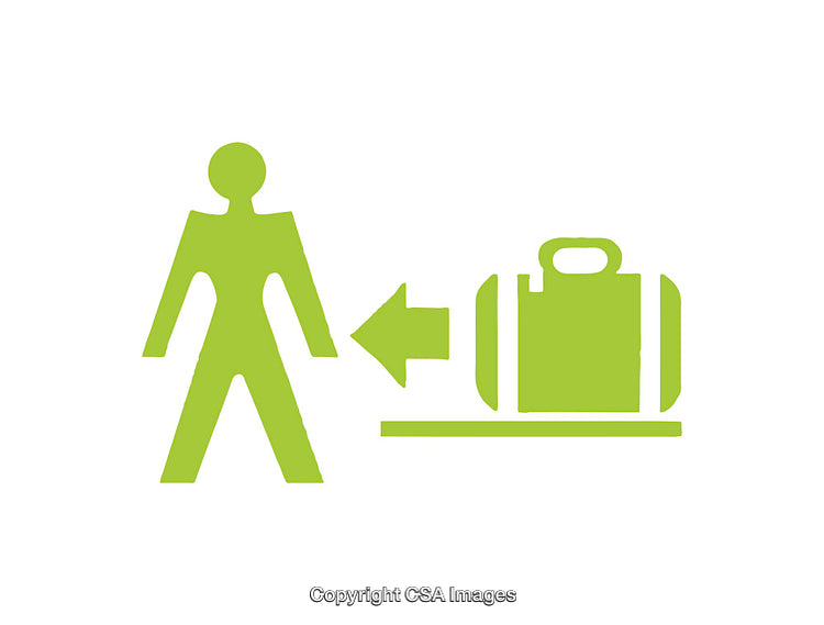 Green Icon of Person and Luggage with Arrow Direction Symbol