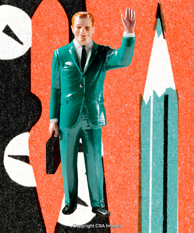 Abstract Composition with Plastic Figure Symbolizing Business Concepts in Art