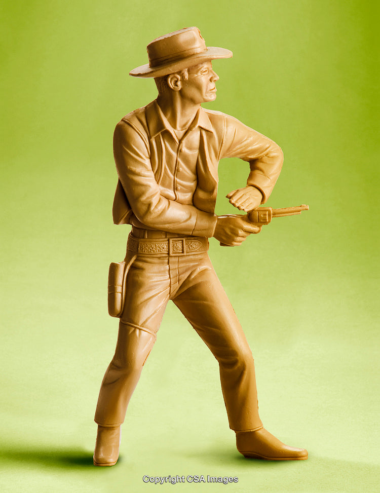 Vintage Brown Cowboy Toy on Green Backdrop, Western Plastic Figure