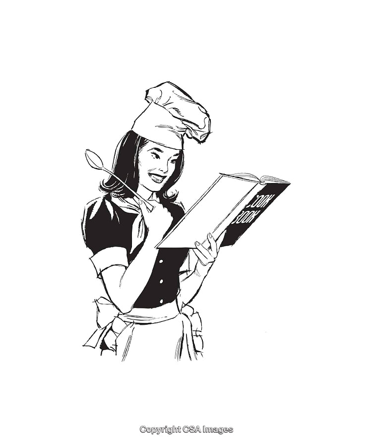 Retro Illustration of a Chef Reading a Cookbook and Holding a Spoon
