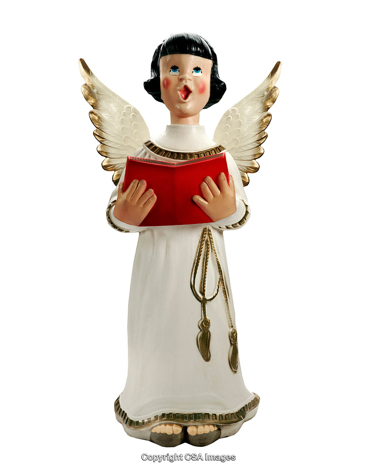 Angel Figurine Singing with a Red Book and Golden Wings
