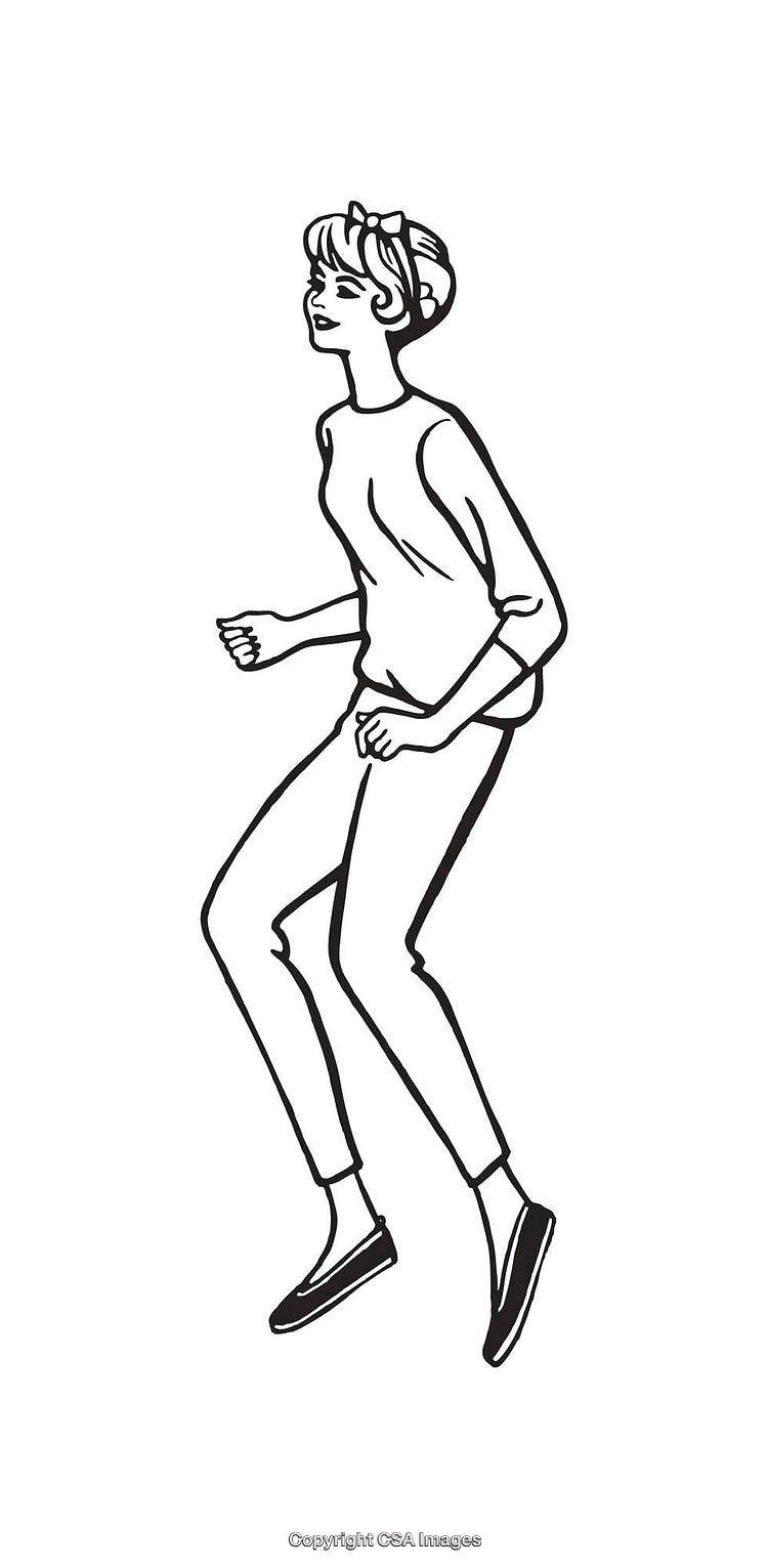 Vintage Line Art Woman Dancing in Retro Style Illustration