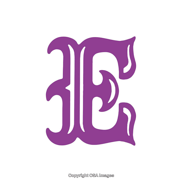 Ornate Purple Gothic Style Letter E on White Background