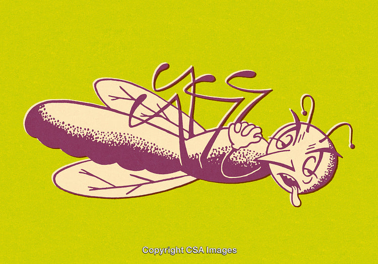Retro Cartoon Illustration of a Fallen and Dramatic Flying Insect
