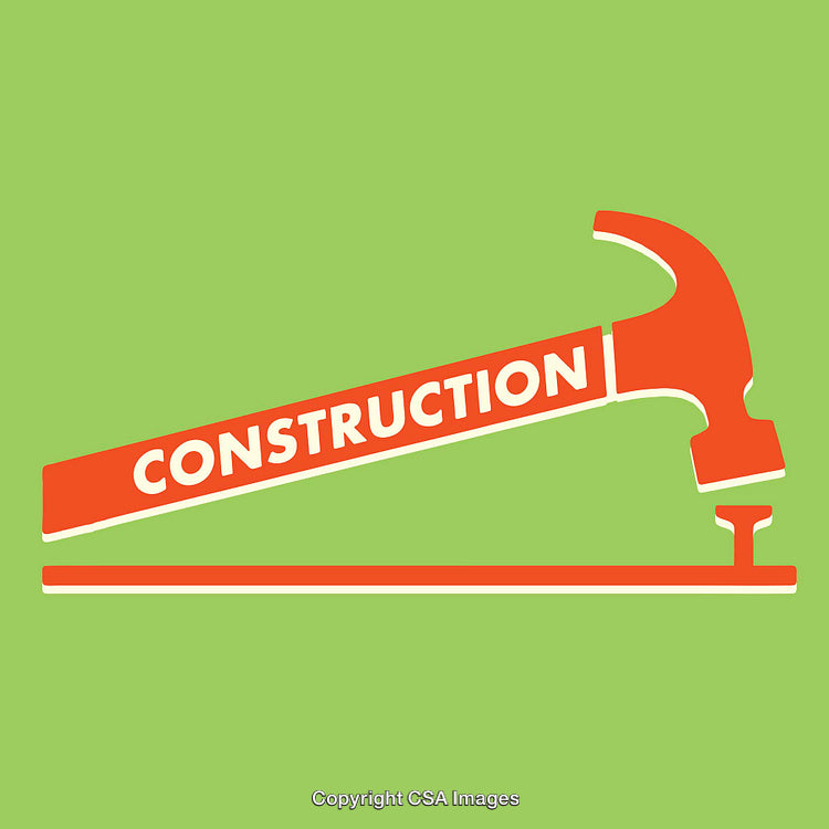 Creative Orange Hammer Construction Art with Green Background Design
