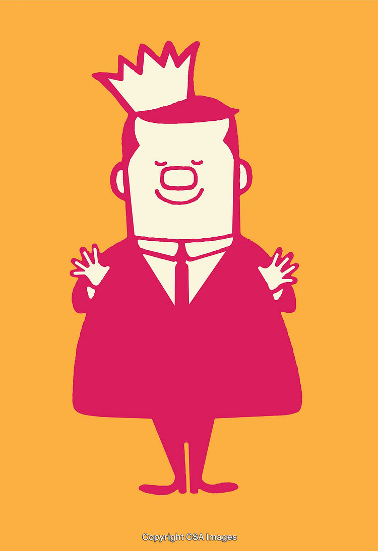 Whimsical Cartoon Character Illustration of a Smiling Figure with a Crown