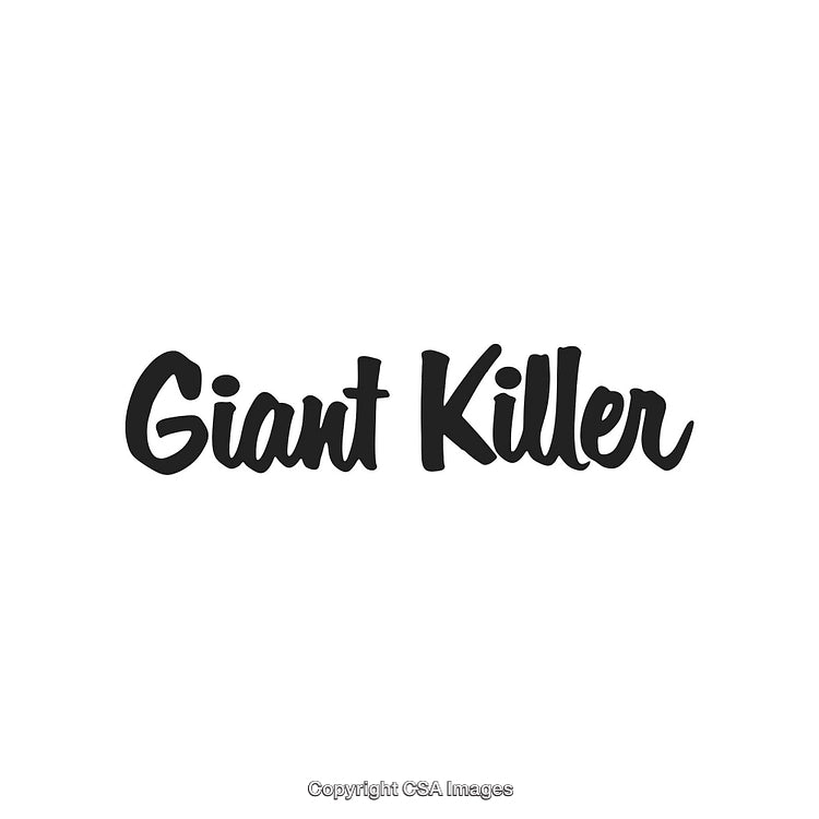 Bold and Dynamic Script Text Depicting 'Giant Killer' in Black on White