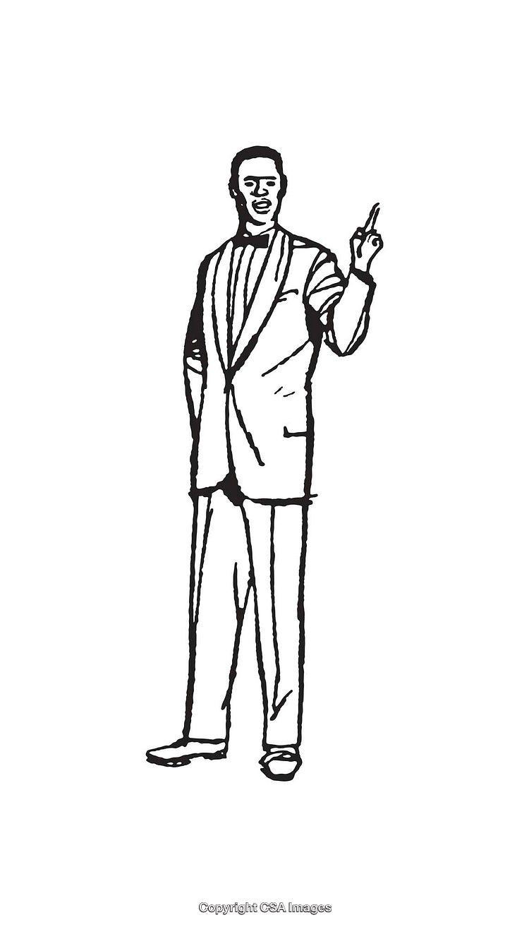 Black and White Line Art Illustration of a Businessman in a Suit