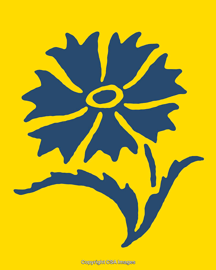Stylized Line Art Illustration of a Flower on a Yellow Background