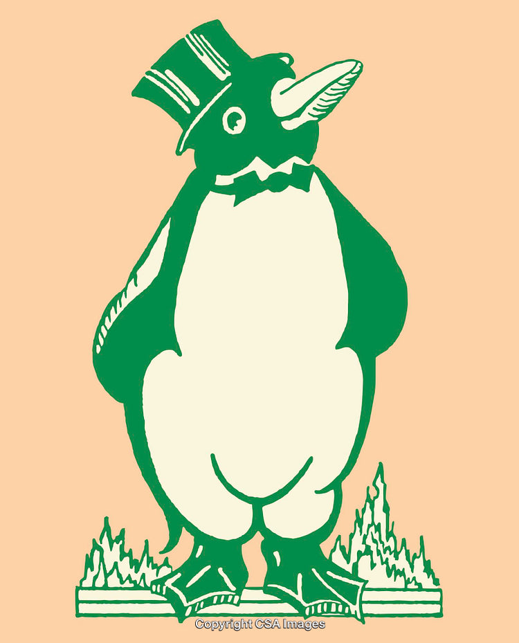 Vintage Cartoon Penguin in Distinguished Top Hat and Bow Tie Illustration