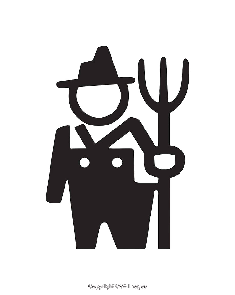 Black and White Farmer Icon Depicting Agriculture and Rural Lifestyle