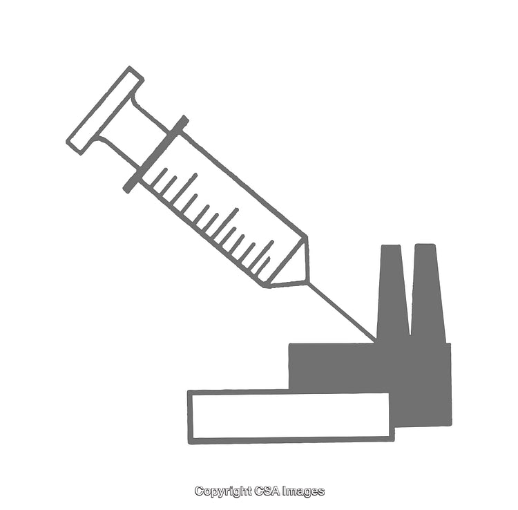 Minimalistic Icon Featuring Syringe Near Industrial Smokestacks Conceptual Art