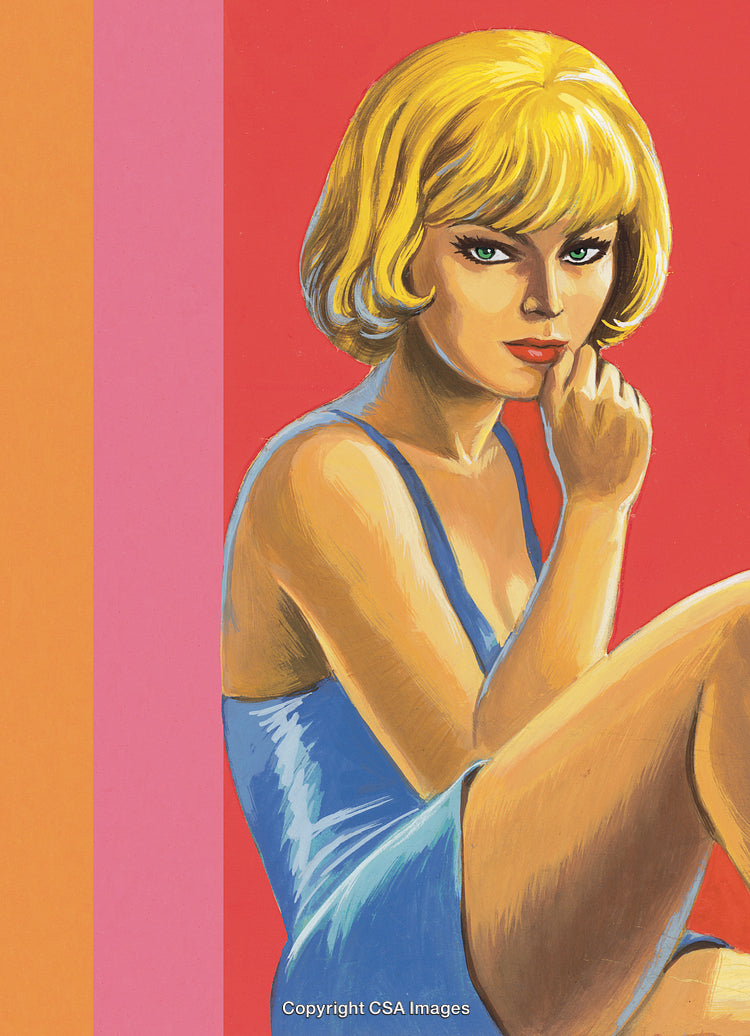 Stylized Illustration of a Woman in Vibrant Colors with Bold Expression