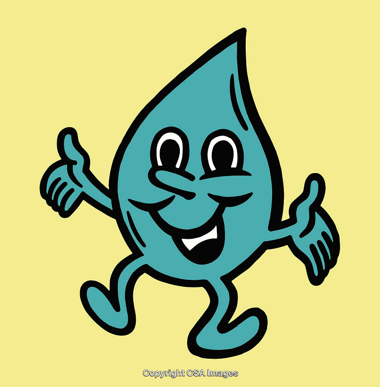 Smiling Water Droplet Cartoon with Fun Expression on Yellow Background