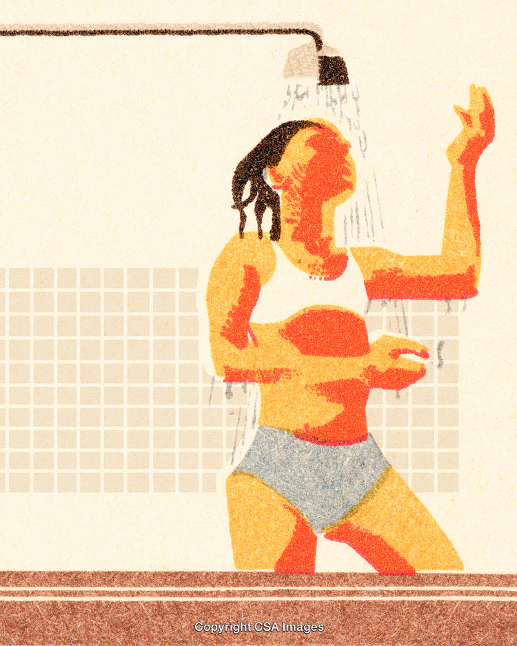 Illustrated Woman Under Shower Relaxing and Enjoying Refreshing Bath