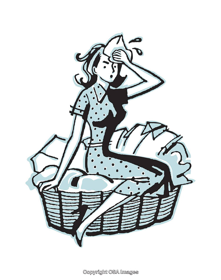 Retro Illustration of a Woman Sitting on a Laundry Basket